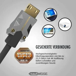 Monster M1000 Ultra HD HDMI -kaapeli (3 m) | 4K HDR10 | Nopea 18 Gbps | V-Grip™-liitin